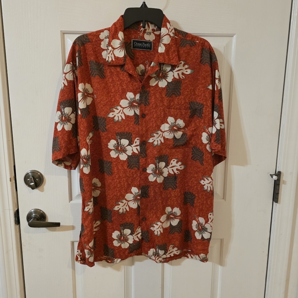 Ocean Pacific Red and White Floral Casual Shirt